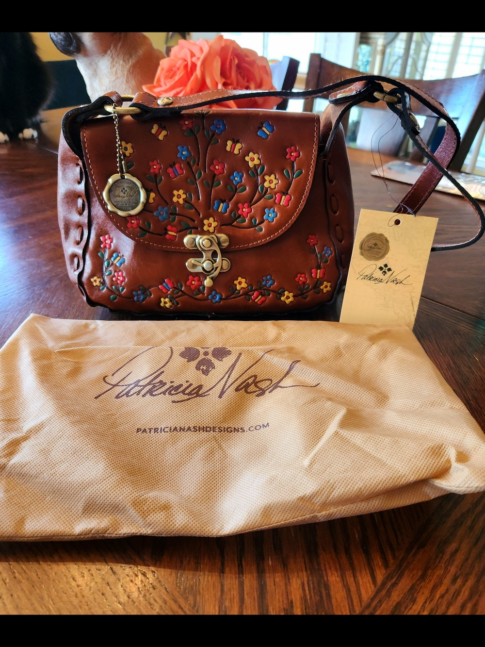 Patricia Nash Brown Floral Embossed Leather Crossbody Bag Anniversary Edition - Picture 2 of 15